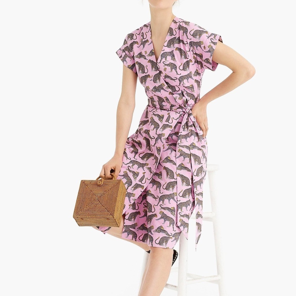 K1. J. Crew Ratti Cheetah Print Wrap Dress Pink